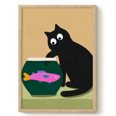 The Paper Tail Fish Are Friends - Cat Art Print - Medium