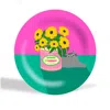 The Paper Tail Green / Pink Flowers And Sardines - Ceramic Plate In Multi