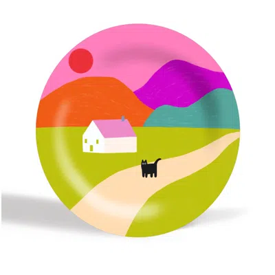 The Paper Tail Green / Pink Pink Roof - Ceramic Plate In Multi