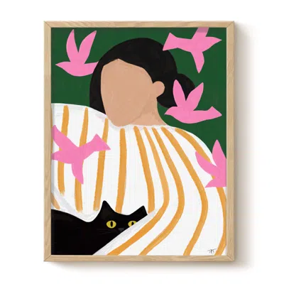 The Paper Tail Pink Birds - Cat Art Print - Large
