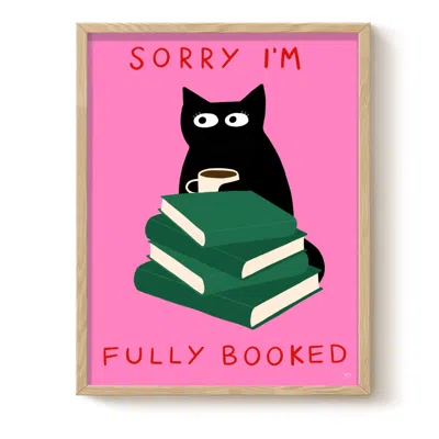 The Paper Tail Pink / Green Fully Booked - Funny Cat Art Print - A4 In Multi