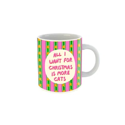 The Paper Tail Pink / Green More Cats Ceramic Mug In Multi