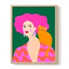 The Paper Tail Pink Hair Girl - Cat Art Print - Medium