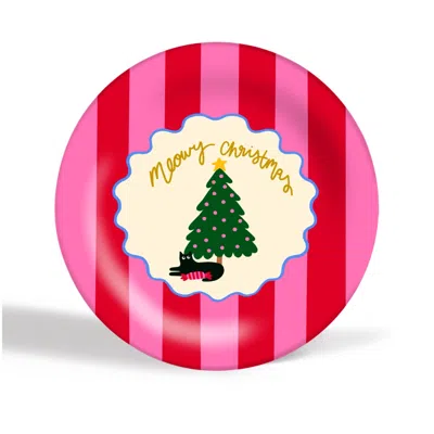The Paper Tail Pink / Red Meowy Cat Christmas - Ceramic Plate