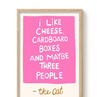 The Paper Tail Pink / White Things I Like - Cat Art Print - Large In Multi