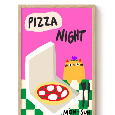 The Paper Tail Pizza Night - Cat Art Print - Large
