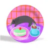 The Paper Tail Purple / Green Table Naps - Cat Ceramic Plate In Multi