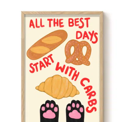 The Paper Tail Red / Black Carbs Day - Cat Art Print - Large In Multi