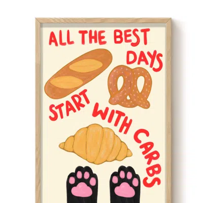 The Paper Tail Red / Black Carbs Day - Cat Art Print - Medium In Multi