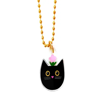 The Paper Tail Women's Black / Gold / Pink Black Cat Charm Necklace
