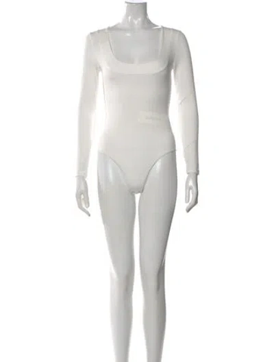 Pre-owned The Park Square Neckline Long Sleeve Bodysuit In White