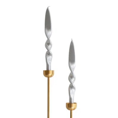 The Parmatile Shop Silver Taper Candle Set In Metallic