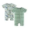 The Peanutshell Baby Boys Short Sleeve Striped 2-pc. Romper In Green