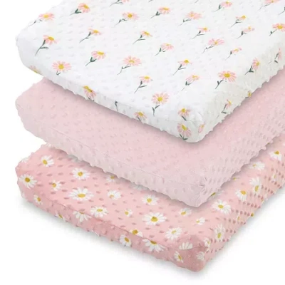 The Peanutshell Blush Daisy 3-pc. Changing Pad Cover In Multi