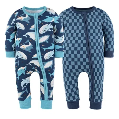The Peanutshell Babies' Boys Scoop Neck Long Sleeve 2-pc. One Piece Pajama In Blue