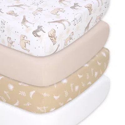 The Peanutshell Caramel Safari Organic Cotton Jersey 4-pc. Crib Sheet In Multi