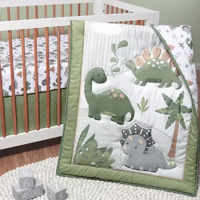 The Peanutshell Dinosaur Dreams 3-pc. Crib Bedding Set In Green