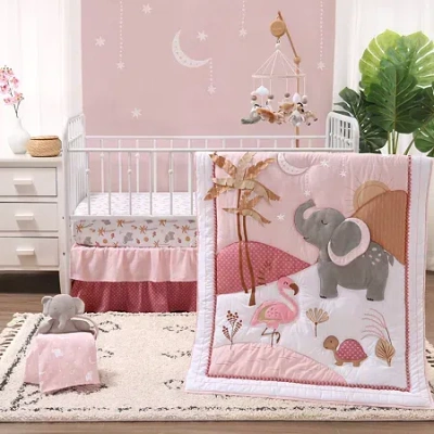 The Peanutshell Organic Safari Oasis 4-pc. Crib Bedding Set In Pink
