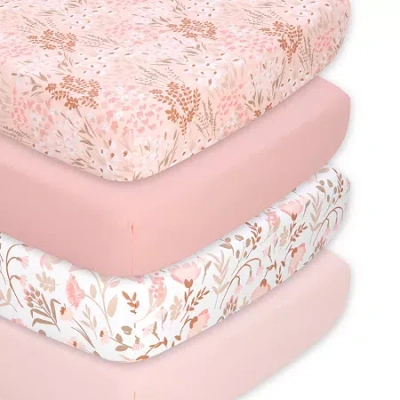 The Peanutshell Whimsical Floral 4-pc. Crib Sheet In Pink