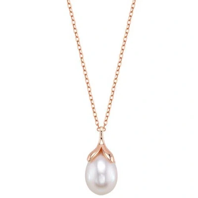 The Pearl Source 10-11mm Freshwater Pearl Olive Drop Pendant In Rose Gold Plated