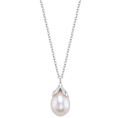 The Pearl Source 10-11mm Freshwater Pearl Olive Drop Pendant In Sterling Silver