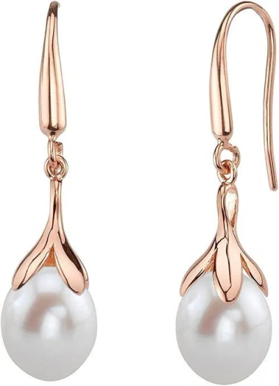 The Pearl Source 10-11mm Freshwater Pearl Rose Gold Plated Olive Drop Earrings