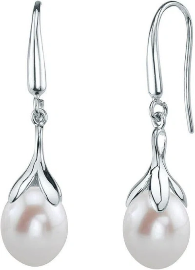 The Pearl Source 10-11mm Freshwater Pearl Rose Gold Plated Olive Drop Earrings In Sterling Silver