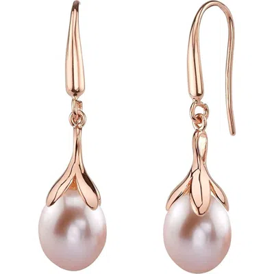 The Pearl Source 10-11mm Pink Freshwater Pearl Olive Drop Earrings In Rose Gold Plated