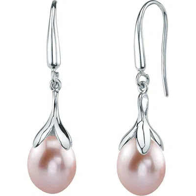 The Pearl Source 10-11mm Pink Freshwater Pearl Olive Drop Earrings In Sterling Silver