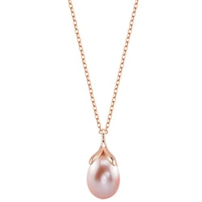 The Pearl Source 10-11mm Pink Freshwater Pearl Rose Gold Plated Olive Drop Pendant