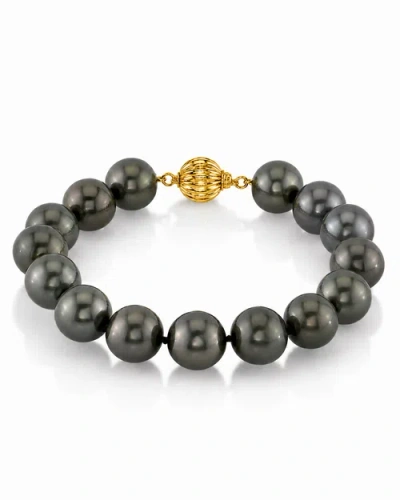 The Pearl Source 10-11mm Tahitian South Sea Pearl Bracelet In Yellow Gold Clasp
