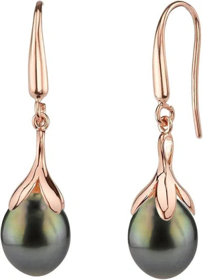 The Pearl Source 10-11mm Tahitian South Sea Pearl Olive Drop Earrings In Rose Gold Plated