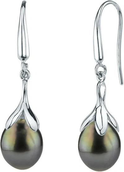 The Pearl Source 10-11mm Tahitian South Sea Pearl Olive Drop Earrings In Sterling Silver