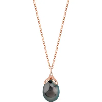 The Pearl Source 10-11mm Tahitian South Sea Pearl Rose Gold Plated Olive Pendant