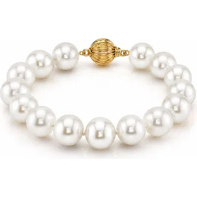The Pearl Source 10-11mm White South Sea Pearl Bracelet In Yellow Gold Clasp
