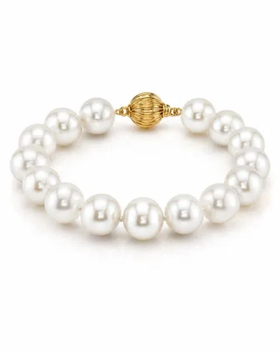 The Pearl Source 10-11mm White South Sea Pearl Bracelet In Yellow Gold Clasp