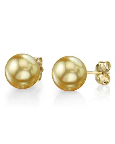 The Pearl Source 10mm Golden South Sea Round Pearl Stud Earrings