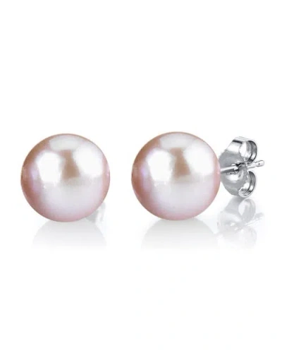The Pearl Source 10mm Pink Freshwater Round Pearl Stud Earrings In Transparent