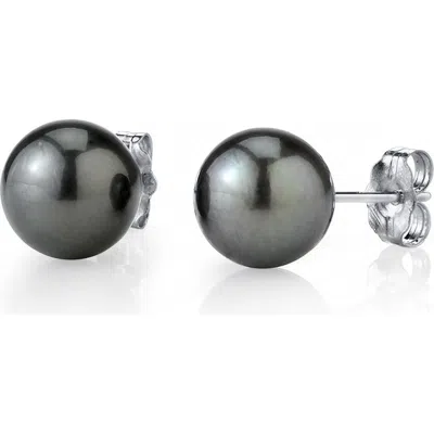 The Pearl Source 10mm Tahitian South Sea Round Pearl Stud Earrings In White Gold