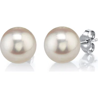 The Pearl Source 10mm White Freshwater Round Pearl Stud Earrings In Silver