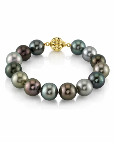 The Pearl Source 11-12mm Tahitian South Sea Multicolor Pearl Bracelet In Yellow Gold Clasp