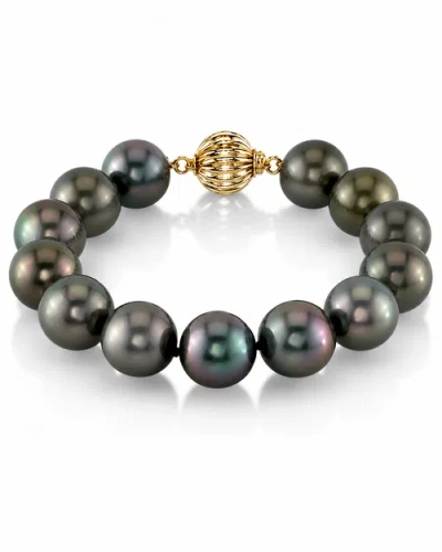 The Pearl Source 11-12mm Tahitian South Sea Pearl Bracelet In Yellow Gold Clasp