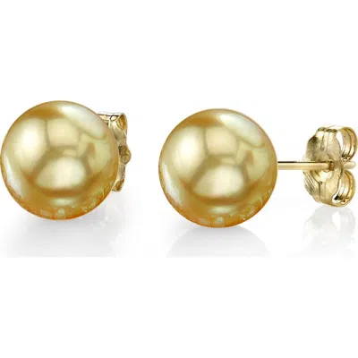 The Pearl Source 11mm Golden South Sea Round Pearl Stud Earrings