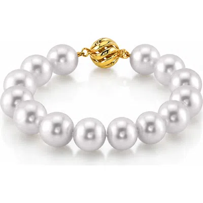 The Pearl Source 12-13mm White South Sea White Pearl Bracelet In Yellow Gold Clasp