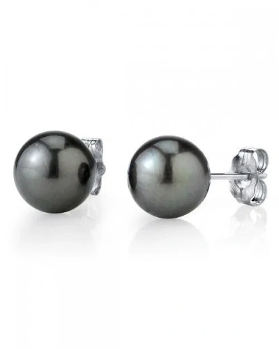 The Pearl Source 12mm Tahitian South Sea Round Pearl Stud Earrings In White Gold
