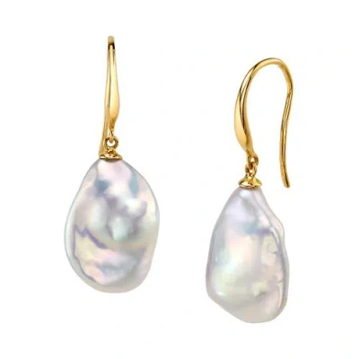 The Pearl Source 12mm White Freshwater Baroque Pearl Savanah Earrings In Yellow Gold Fill