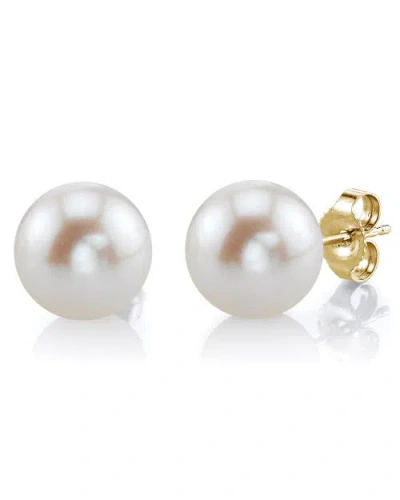 The Pearl Source 12mm White Freshwater Round Pearl Stud Earrings In Yellow Gold