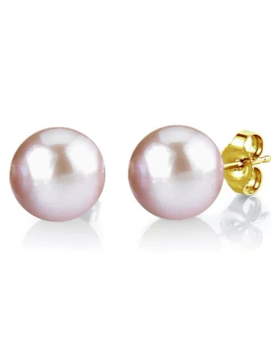 The Pearl Source 13mm Pink Freshwater Round Pearl Stud Earrings In Yellow Gold