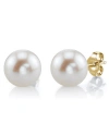 The Pearl Source 13mm White Freshwater Round Pearl Stud Earrings In Yellow Gold