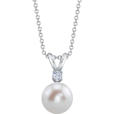 The Pearl Source 14k Freshwater Pearl & Diamond Classic Pendant In White Gold